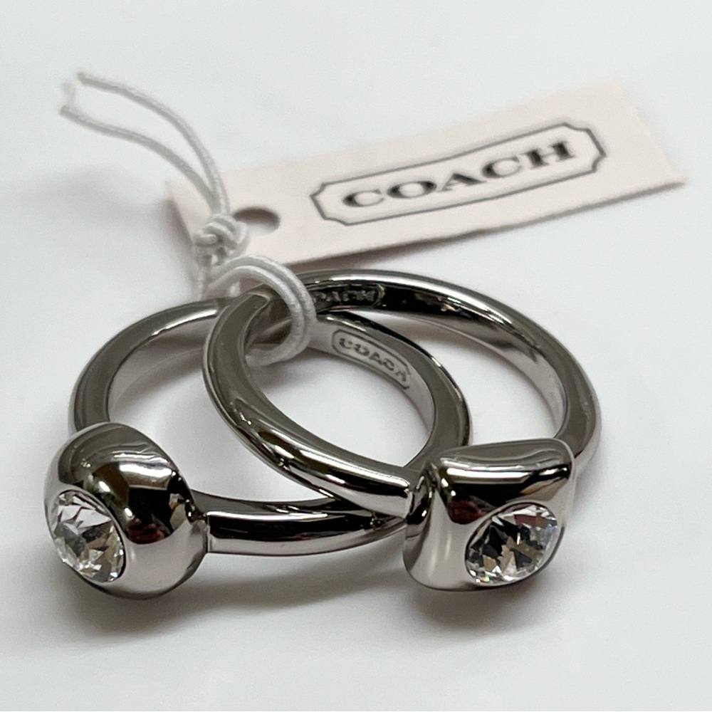 Coach Silvertone Set of 2 Stack Rings NWT